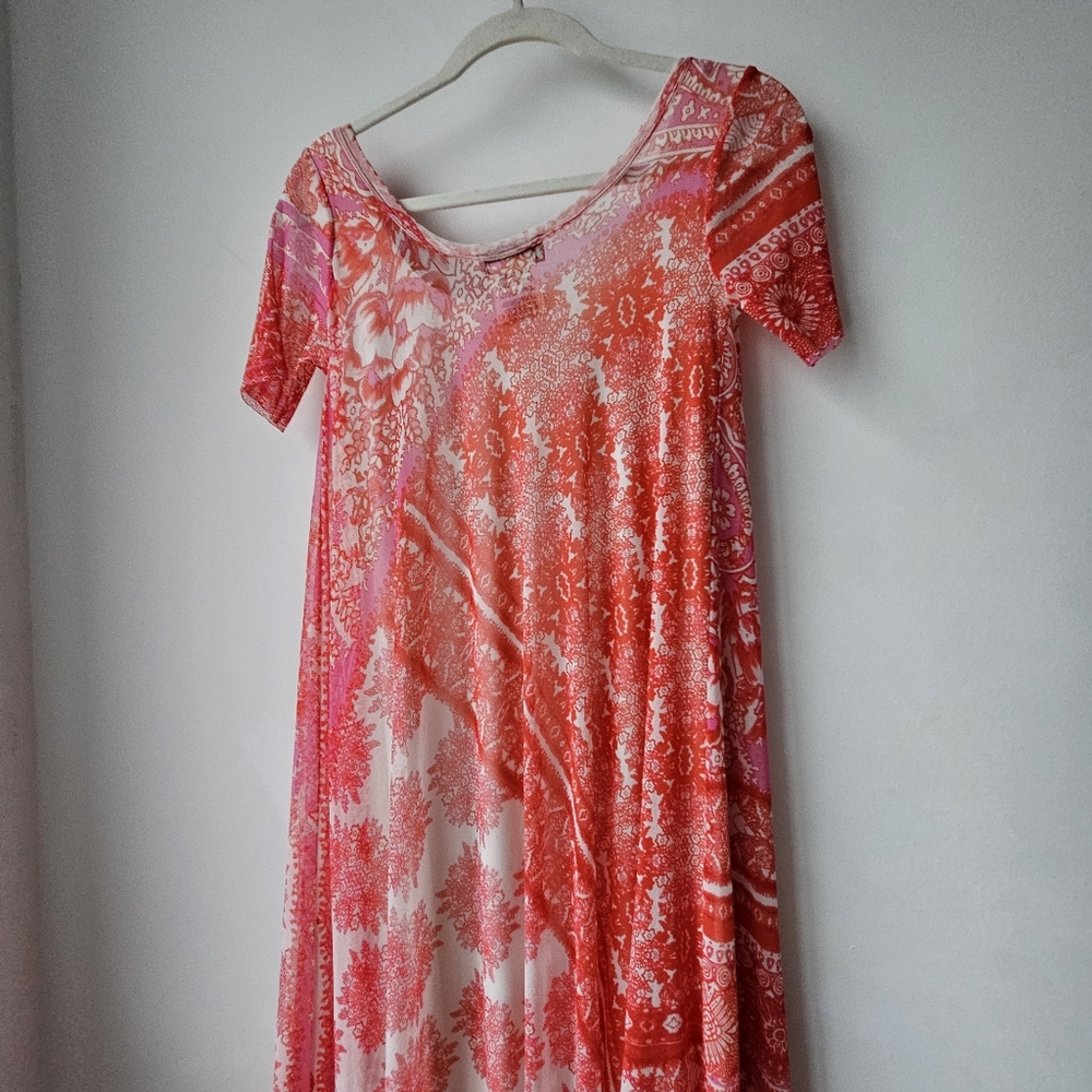 Fuzzi JPG Italy Nylon Mesh Sunset Salmon Patchwork Hankercheif Dress - Picture 9 of 15